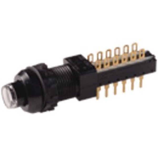 C&K Components Pushbutton Switch, 6Pdt, Alternate, 0.01A, 50Vdc, Solder Terminal, Through Hole-Right Angle F6UEETBAU